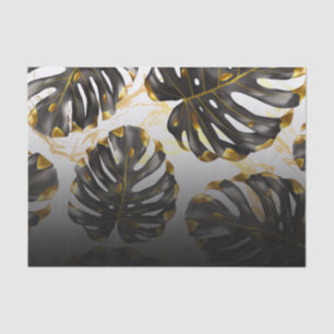 Papel De Seda Hojas tropicales negras y doradas