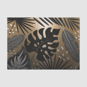 Papel De Seda Hojas tropicales negras y doradas