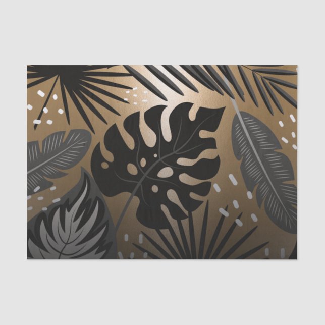 Papel De Seda Hojas tropicales negras y doradas (Anverso)