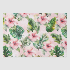 Papel De Seda Hojas tropicales rosadas Hibiscus Floral