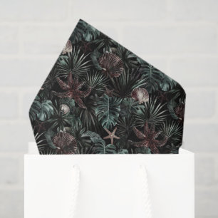 Papel De Seda Hojas Tropicales Verdes Estrellas de Mar Cumpleaño