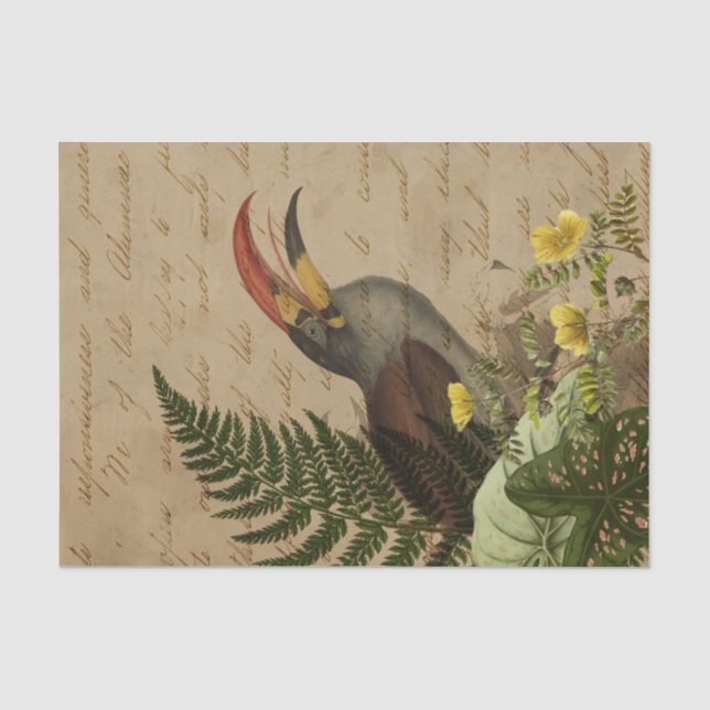 Papel De Seda Hojas Tropicales y Ephemera de Tucán (Anverso)