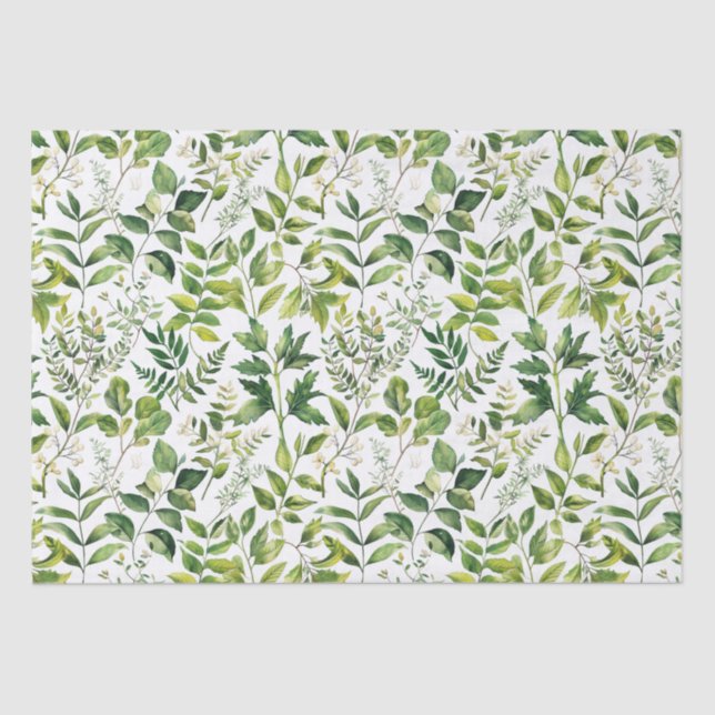 Papel De Seda Hojas verdes botánicas de acuarela (Anverso)