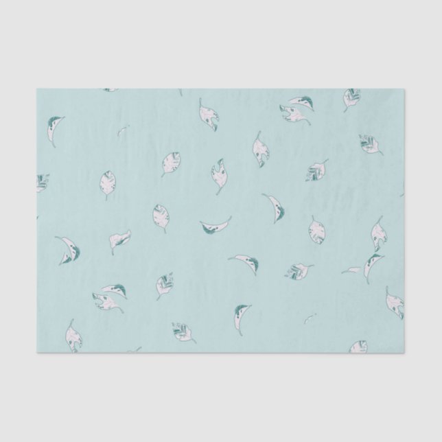 Papel De Seda Hojas verdes y blancas claras (Anverso)