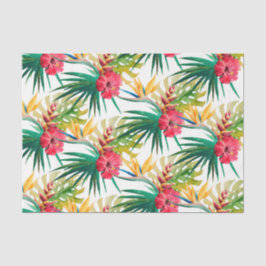 Papel De Seda Hojas verdes y flores rojas