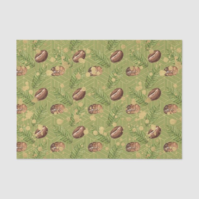 Papel De Seda Hojas Verdes y Granos de Café (Anverso)