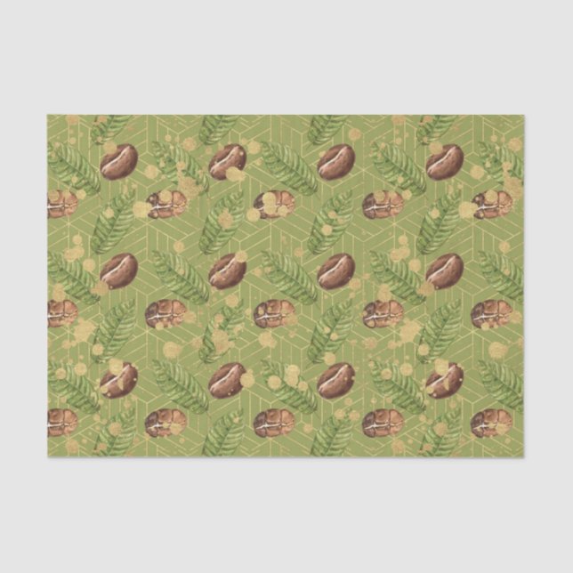 Papel De Seda Hojas verdes y habas de café (Anverso)