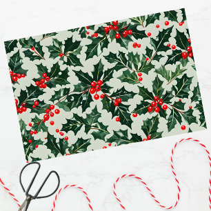 Papel De Seda Hojas y Bayas Festivas de Acebo de Navidad