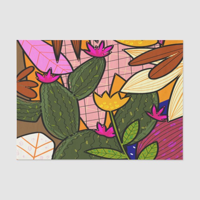 Papel De Seda Hojas y flores tropicales abstractas   (Anverso)