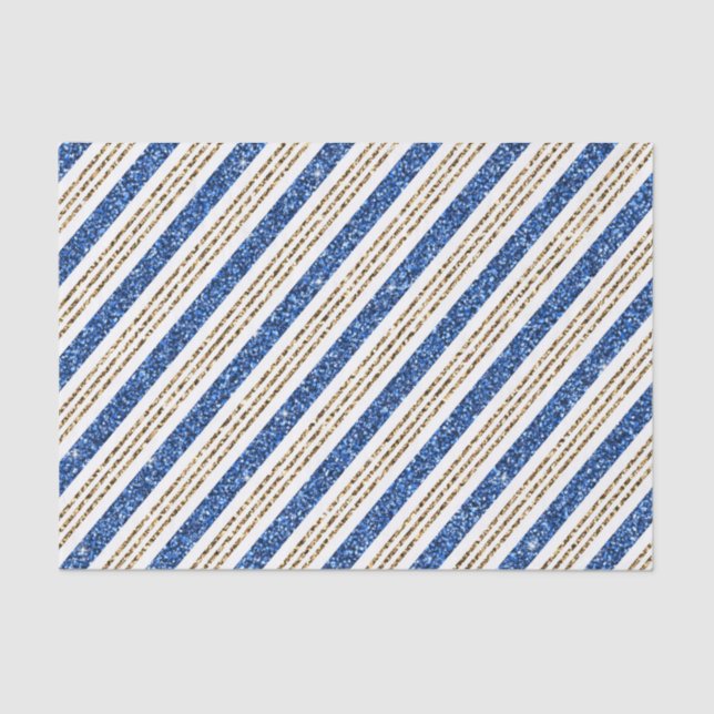 PAPEL DE SEDA HOLIDAY BLUE & GOLD GLITTER LOOK STRIPES (Anverso)