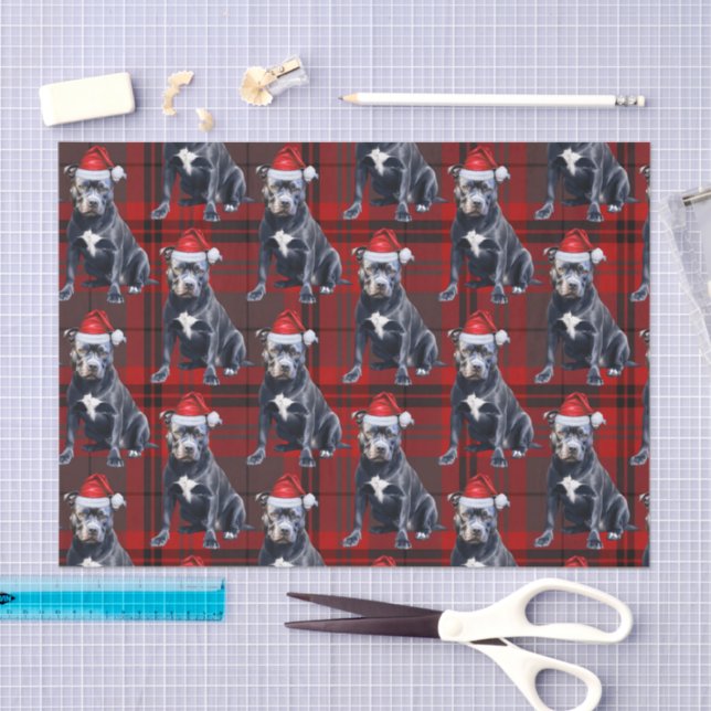 Papel De Seda Holiday Bluenose Pitbull Dog Red Plaid Navidades (Artesanía)