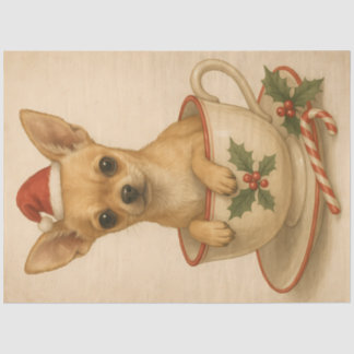 Papel De Seda Holiday Chihuahua in Holly Teacup – Cute Christmas