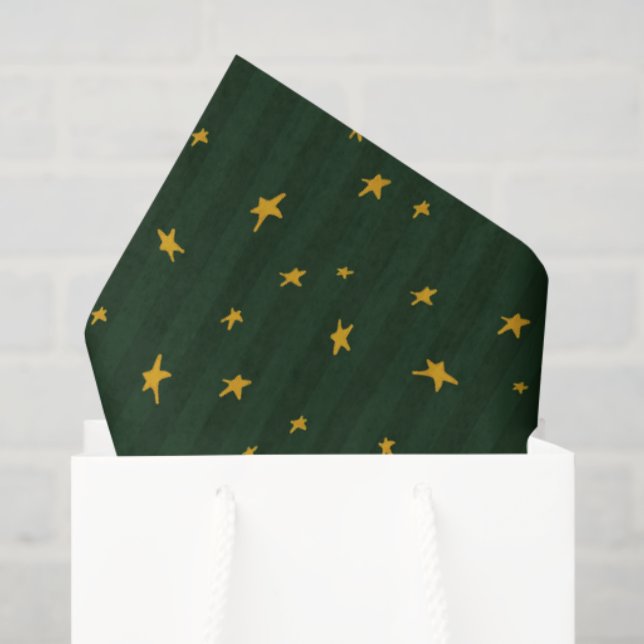 Papel De Seda Holiday Green Yellow Star Stripe Christmas (Bolsa de regalo)
