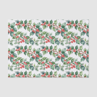 Papel De Seda Holiday Holly with Greenery in Watercolor