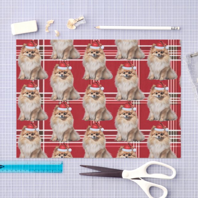 Papel De Seda Holiday Pomeranian Dog Red Plaid Christmas (Artesanía)