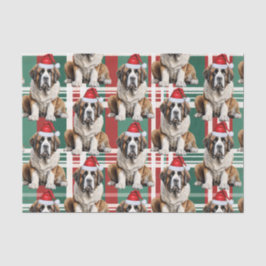 Papel De Seda Holiday Santa Saint Bernard Dog Plaid Christmas