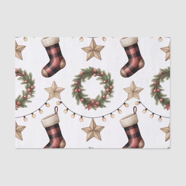 PAPEL DE SEDA HOLIDAY WREATH STOCKINGS LIGHTS STARS (Anverso)