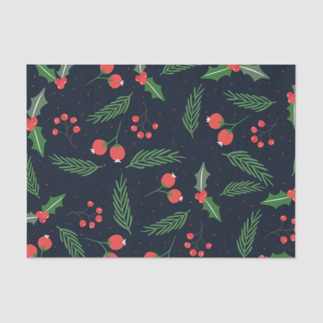 Papel De Seda Holly Berries Pine Winter Foliage (Anverso)