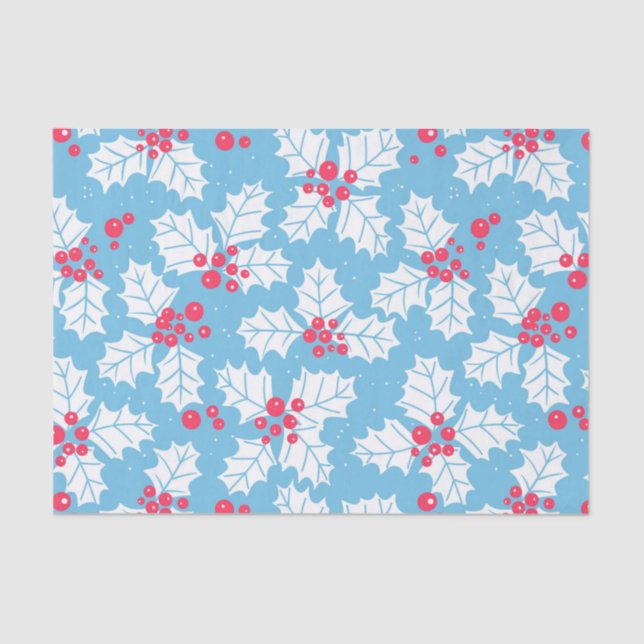 Papel De Seda Holly berry en azul (Anverso)