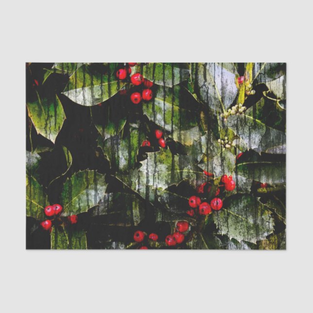 Papel De Seda Holly Berry Horizontal Tissue Paper (Anverso)