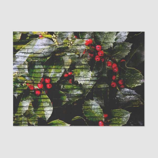 Papel De Seda Holly Berry Vertical Tissue Paper (Anverso)