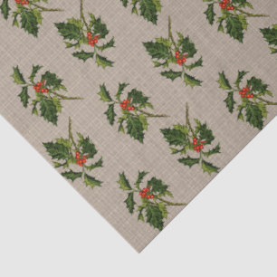 Papel De Seda Holly con Berries rojas sobre fondo natural