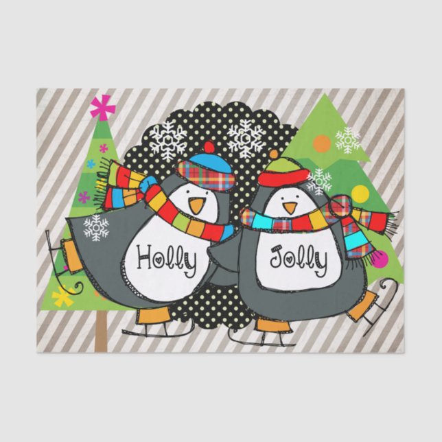 Papel De Seda Holly Jolly Penguins Tissue Paper (Anverso)