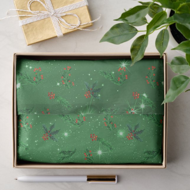 Papel De Seda Holly n Pine Green Navidad Pattern (Regalo )