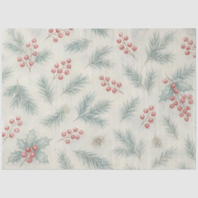 Papel De Seda Holly & Pine Winter Botanical Background Decoupage (Anverso)