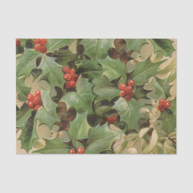 Papel De Seda Holly Tree Navidades Holiday Vintage (Anverso)