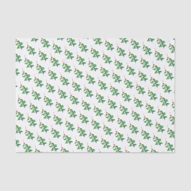 Papel De Seda Holly verde con bayas rojas (Anverso)