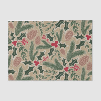 Papel De Seda Holly y Pine Cone Evergreen Navidades Desahuciar