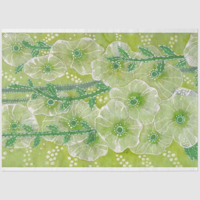 Papel De Seda Hollyhock Mallow Malva Flores Verdes Shades Floral (Anverso)