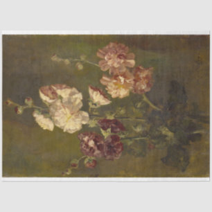 Papel De Seda Hollyhocks Aceite de época sobre lienzo