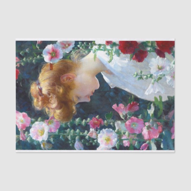 Papel De Seda Hollyhocks y Sunlight Charles Curran (Anverso)