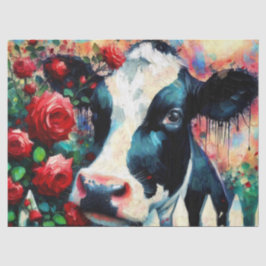 Papel De Seda Holstein Cow Picket Fence Red Roses Decoup