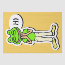 Hombre con Rana sonriente cabeza en arte de IA ama