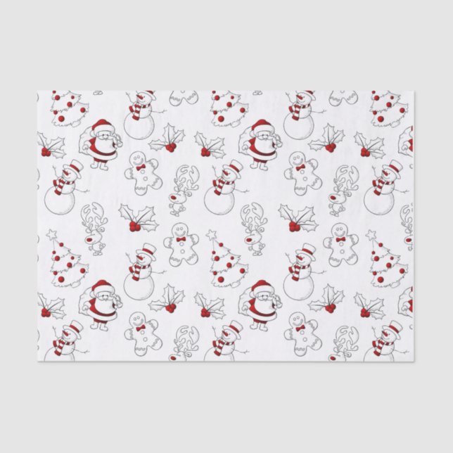 Papel De Seda Hombre de nieve caprichoso y Santa Claus (Anverso)