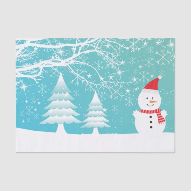 Papel De Seda Hombre De Nieve Con Gorra Rojo Y Árboles De Espada (Anverso)