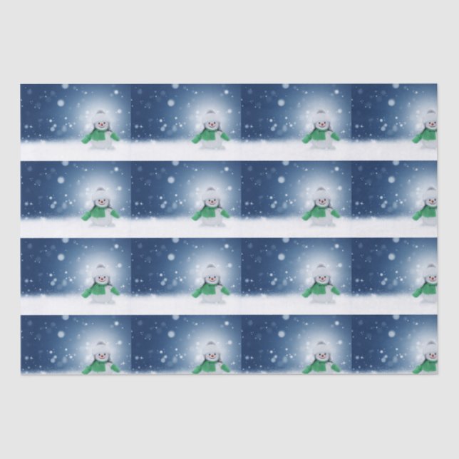 Papel De Seda Hombre de nieve con una bufanda verde (Anverso)