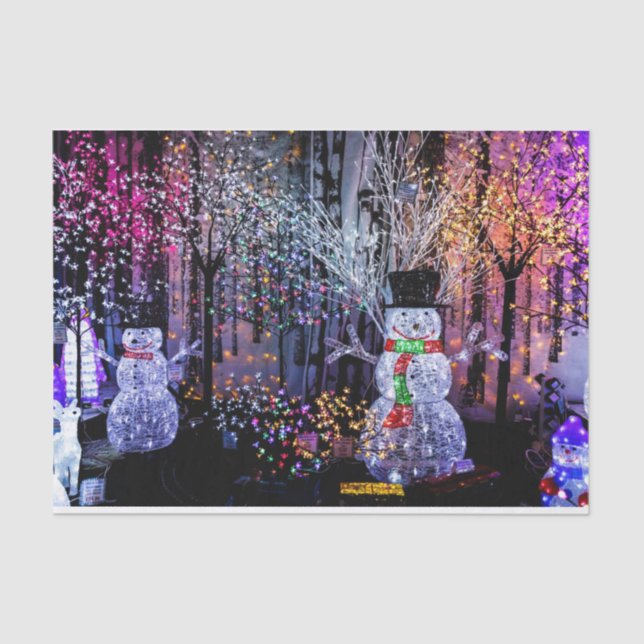 Papel De Seda Hombres de nieve en un Navidad iluminan el país de (Anverso)