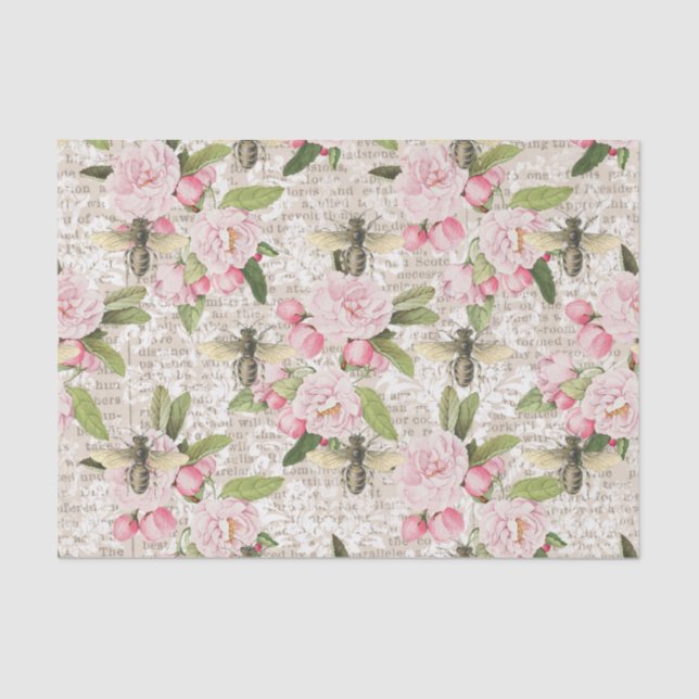 Papel De Seda Honey Bee Pink Floral (Anverso)