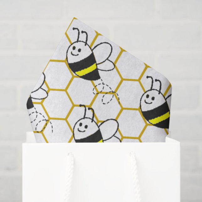 Papel De Seda Honeybee Honeycomb Black Yellow White Pattern  (Bolsa de regalo)