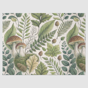 Papel De Seda Hongos de Woodland Pinecones Ferns Patrón Otumn