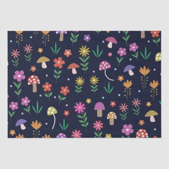 Papel De Seda Hongos Mágicos Con Patrón De Flores Caprichosas  (Anverso)