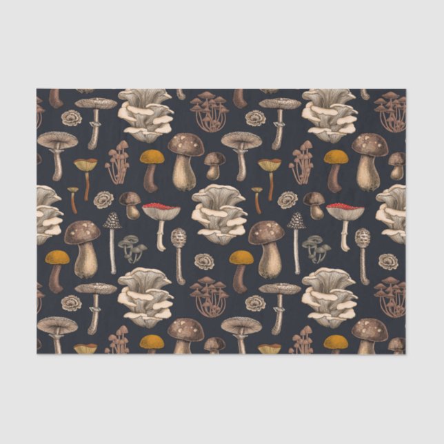 Papel De Seda Hongos salvajes sobre negro de grafito (Anverso)