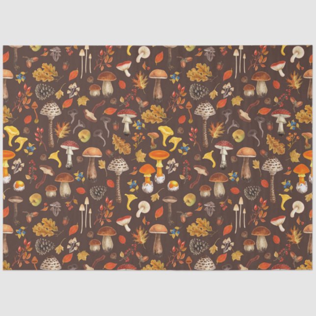 Papel De Seda Hongos silvestres en marrón (Anverso)