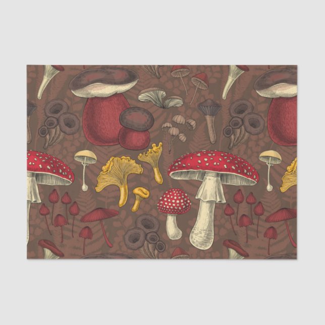 Papel De Seda Hongos silvestres en marrón (Anverso)