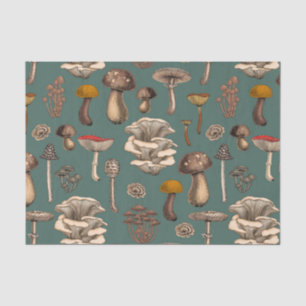 Papel De Seda Hongos silvestres en verde pino