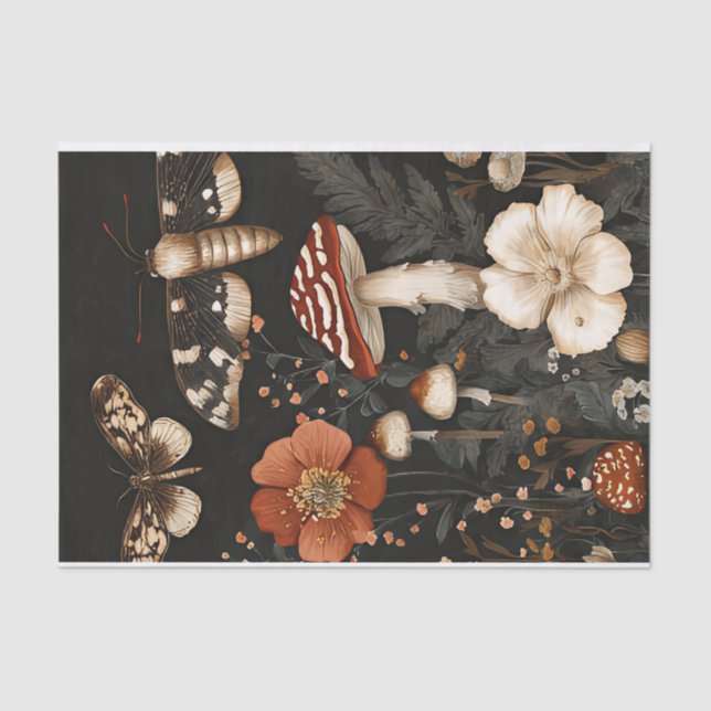 Papel De Seda Hongos y flores otoñales Caen Desnudos (Anverso)